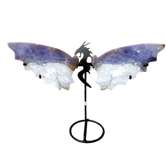 Stunning Amethyst Dragon Wings with Stand - A Unique Fantasy Collectible