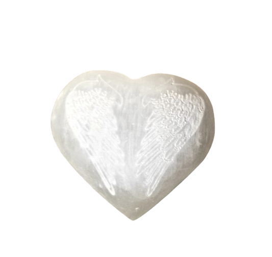 Selenite Heart with Wings engraved